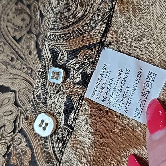 LEONARDI ITALY MEN'S GOLD BLACK LONG SLEEVE BUTTON-UP DRESS SHIRT - Picture 16 of 16